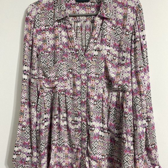 Anthropologie Maeve Islet Button Down Shirt Women's L Roll Tab Sleeve - Picture 2 of 12